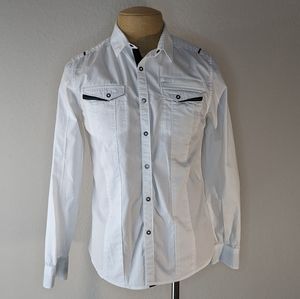 G by Guess M Men's White Snap button down long sleeve shirt